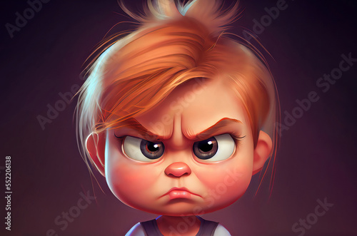 generic frown face of upset toddler girl cartoon portrait photo