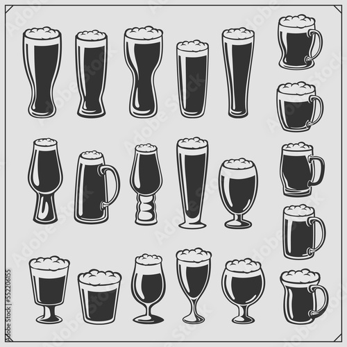 Vector beer glassware set.