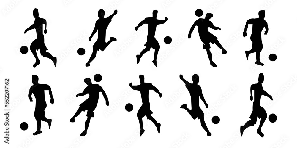  Soccer players, group of footballers, Set of isolated vector silhouettes.