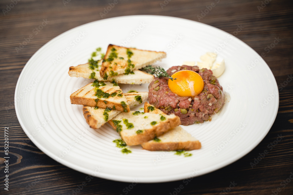 delicious dish of eggs and minced meat in a restaurant delicious dish of eggs and minced meat in a restaurant