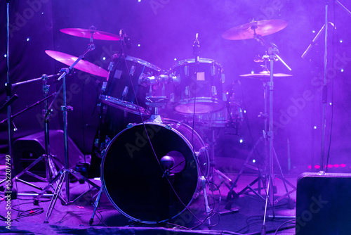drums on stage during a concert