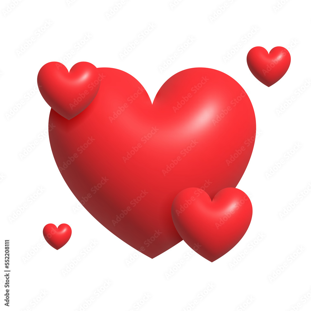 3d red hearts social icon. Button for expressing social smileys valentine's day concept design