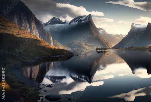 The breathtaking scenery of Norway. Generative AI