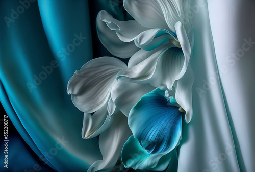 Blue pastel orchids design. Abstract background, banner, illustration. Generative AI
