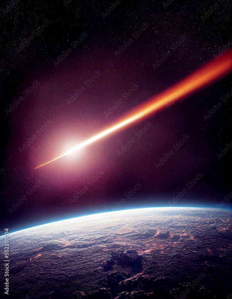 Horizontal shot of meteorite passing dangerously close to earth Generative AI