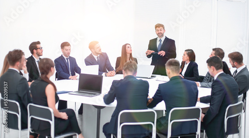 businessman speaking on a proposal in the negotiations.