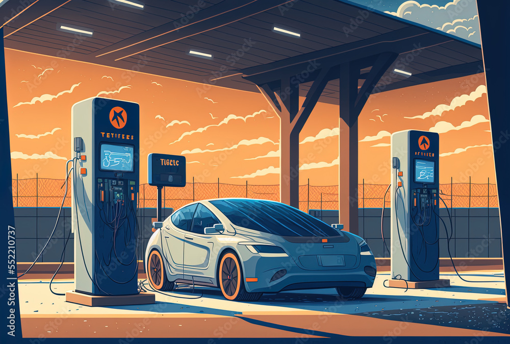 charging-an-electric-vehicle-at-an-electric-fueling-station-generative