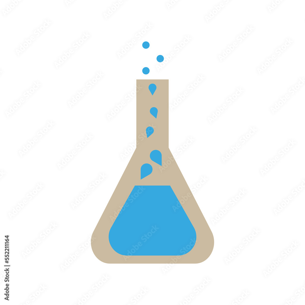 Cartoon test flask blue. Blue liquid drips into the flask. Vector illustration. Stock image. Cartoon test flask blue. Blue liquid drips into the flask. Vector illustration. Stock image.