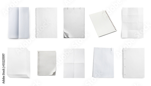 Wallpaper Mural Set with different blank paper sheets on white background, top view Torontodigital.ca