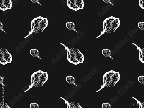 Butterfly Pea Flowers cartoon character seamless pattern on black background