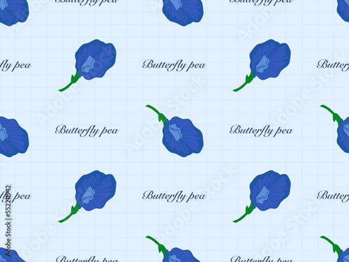 Butterfly Pea Flowers cartoon character seamless pattern on blue background