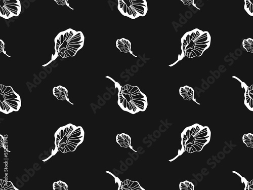 Butterfly Pea Flowers cartoon character seamless pattern on black background