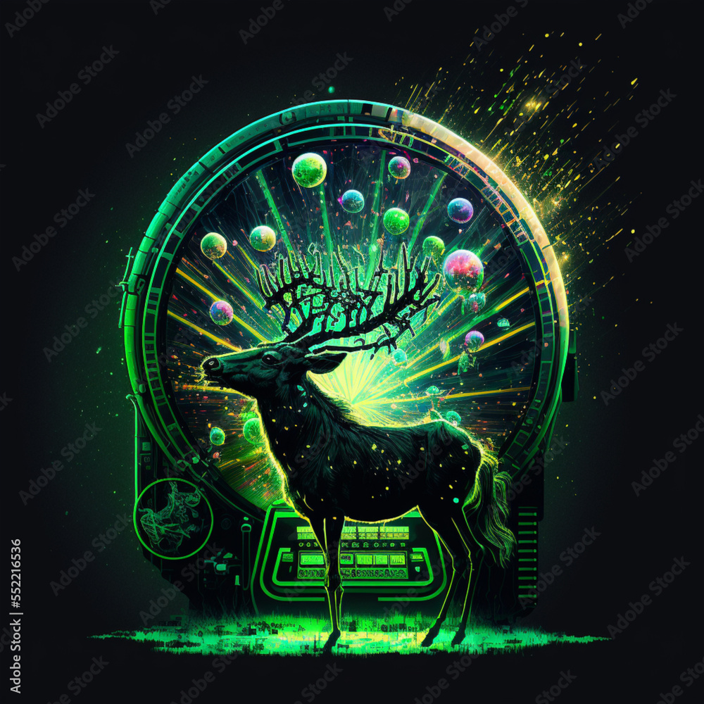 Fototapeta premium Casino Spirit Animals leaping from the Wheel of Fortune and Roulette Wheel for luck and big wins