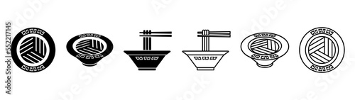 Ramen noodles icon set. Black solid style and outline style.