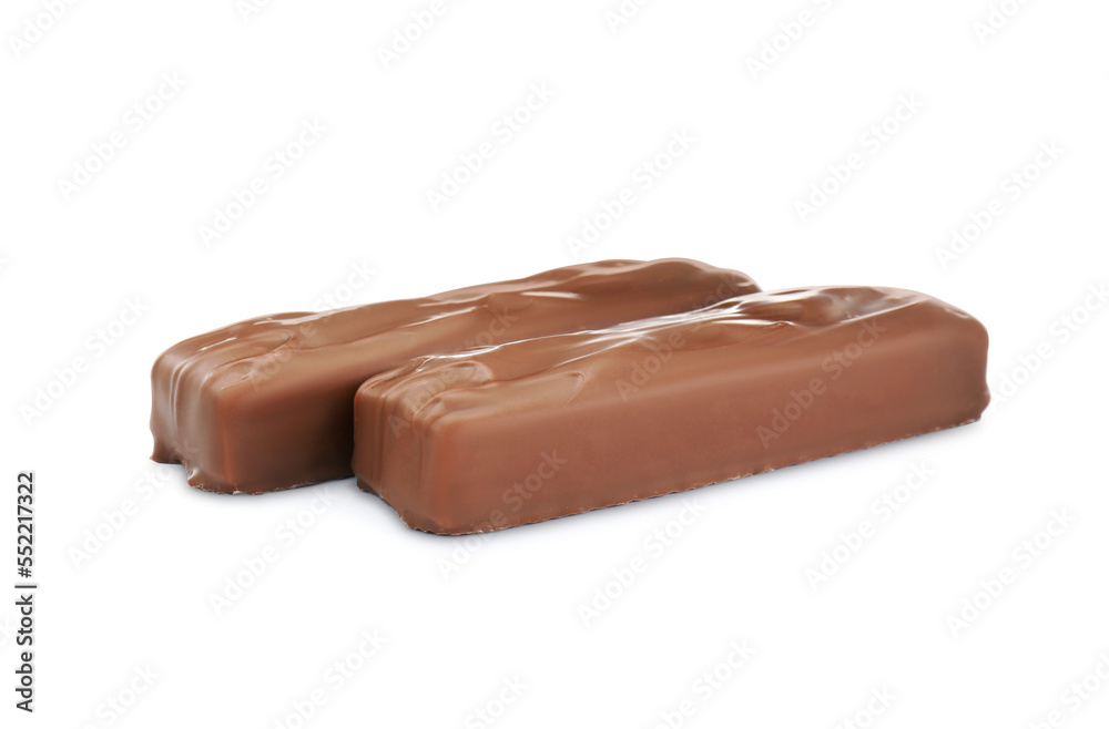 Two tasty chocolate bars on white background Two tasty chocolate bars on white background