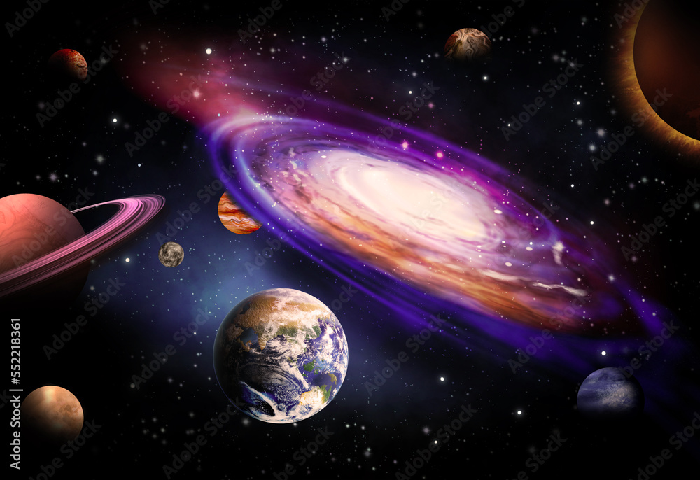 Galaxy with stars and planets, illustration. Fantasy world Galaxy with stars and planets, illustration. Fantasy world
