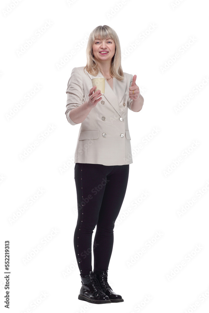 casual adult woman with takeaway coffee . isolated on a white background. casual adult woman with takeaway coffee . isolated on a white background.