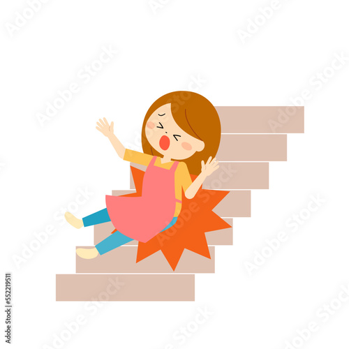 階段で転倒した女性