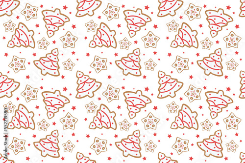 Christmas cookies on white background. Pattern for design