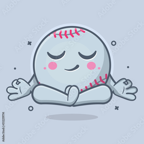 calm baseball ball character mascot with yoga meditation pose isolated cartoon in flat style design