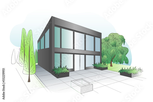 Project of new modern house with landscape design
