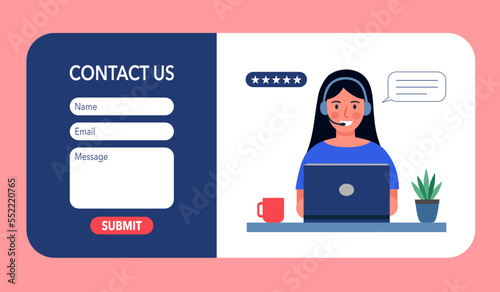 Contact us form template in flat design. Customer support.