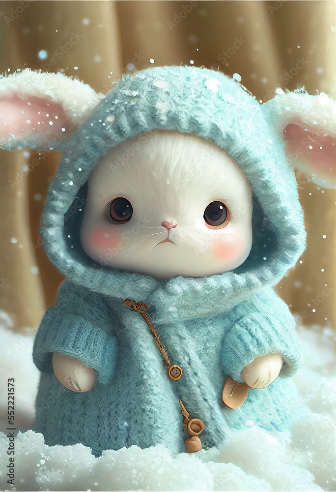 A winter full of regret, Drifting snow, A super cute baby style white ...
