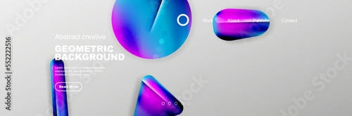 Overlapping geometric shapes background. 3D shadow effects and fluid gradients. Modern abstract forms