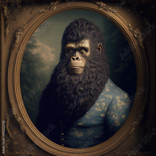 Portrait of Bigfoot in Vintage Rococo Style | Midjourney Generated Ai 