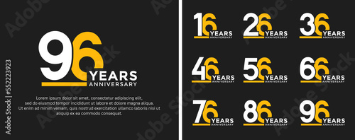 set of anniversary logo style flat white and yellow color for celebration
