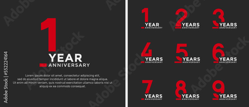 set of anniversary logo style flat white and red color for celebration