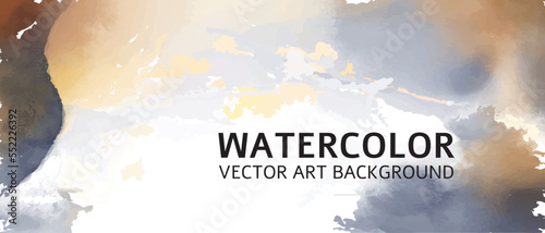 Watercolor art background vector. Wallpaper design with paint brush and gold line art. Earth tone blue, pink, ivory, beige watercolor Illustration for prints, wall art, cover and invitation cards.