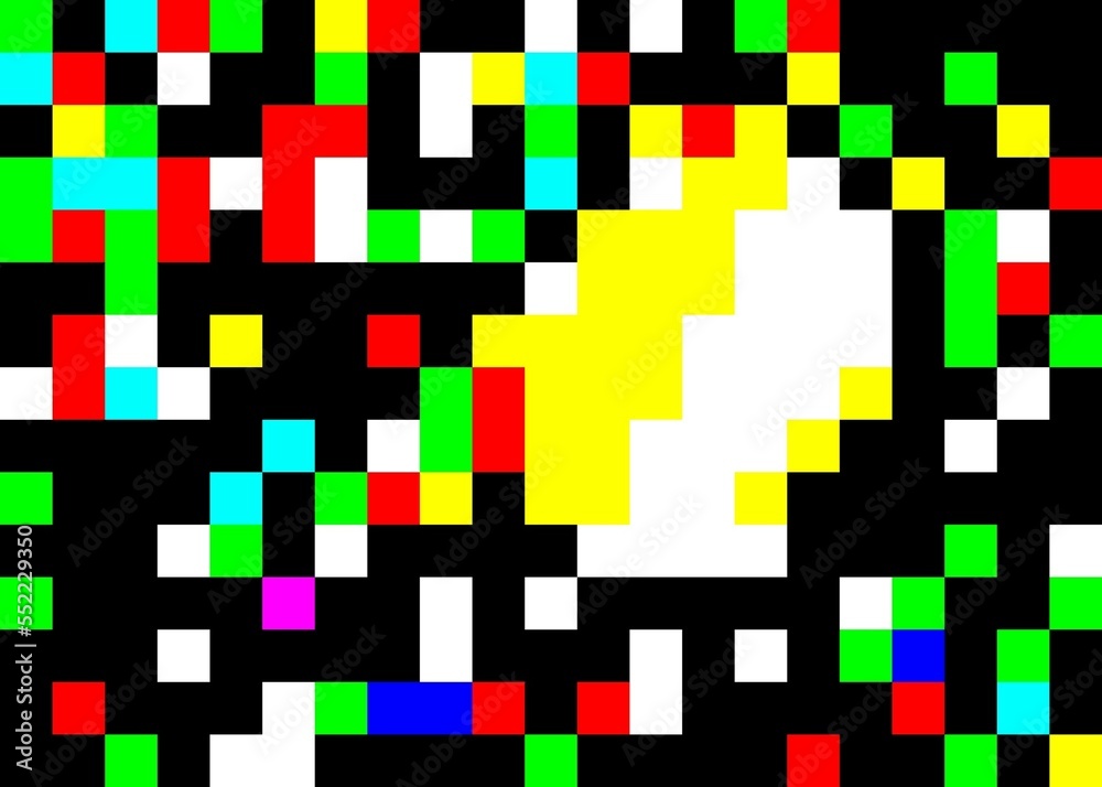 Fototapeta premium Mozaic colorful pixel art irregular squares on black background
