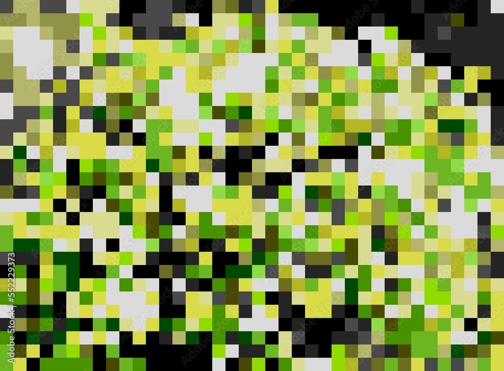  mozaic Abstract irregular multicolor (green, black, yellow and white) pixel art for background use. 
