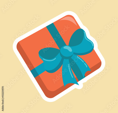 Christmas gift box icon. Present and surprise top view. Sticker for social networks and instant messengers. Discounts, sales and promotions. Loyalty program symbol. Cartoon flat vector illustration