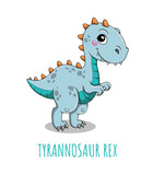 Cute tyrannosaur rex icon. Sticker for social networks and messengers. Charming character for children, mascot and toy. Fauna BC, biology and history concept. Cartoon flat vector illustration
