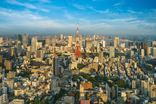 aerial view of Tokyo skyline and tokyo tower in Japan