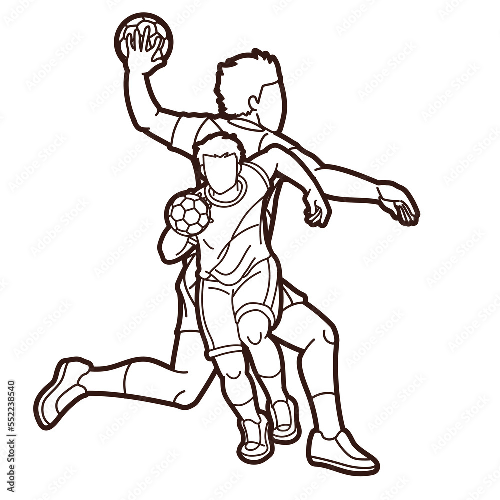 Handball Sport Male Players Team Men Mix Action Cartoon Graphic Vector Handball Sport Male Players Team Men Mix Action Cartoon Graphic Vector