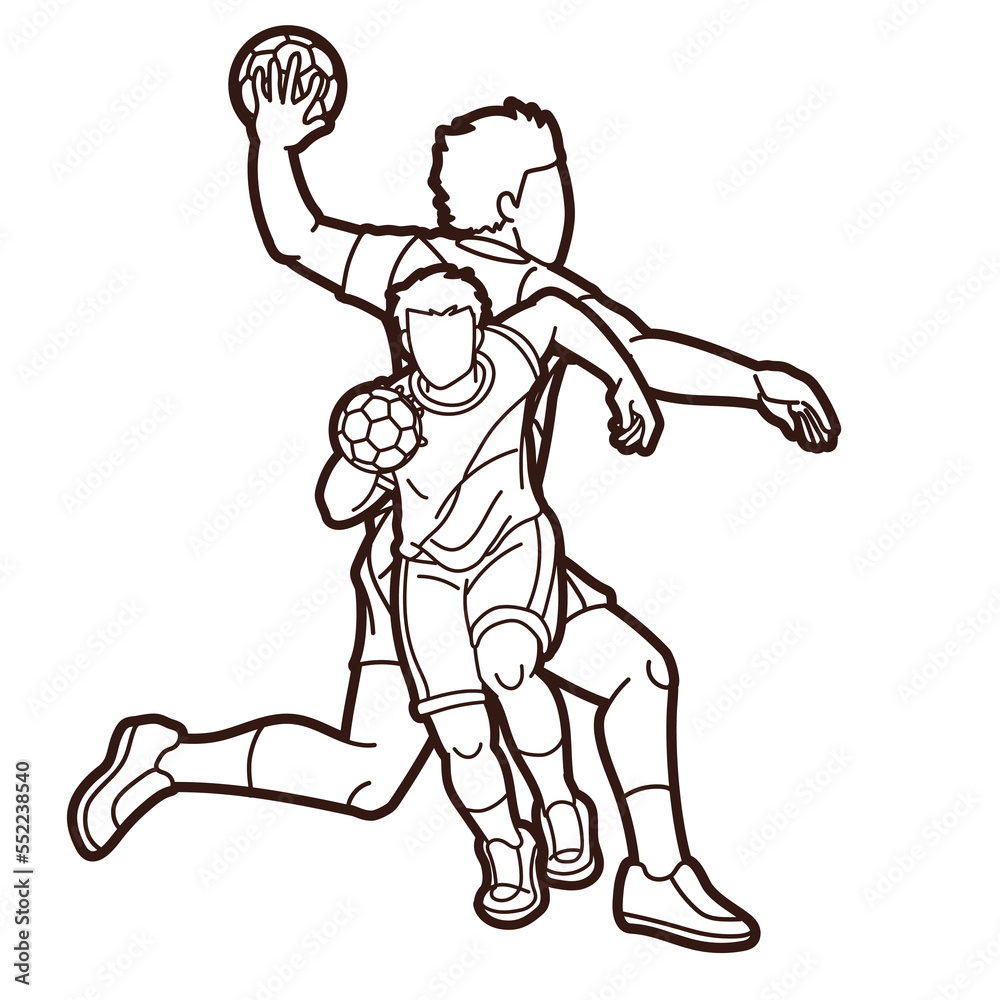 Handball Sport Male Players Team Men Mix Action Cartoon Graphic Vector