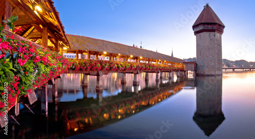 Photos Luzern wooden Chapel Bridge and tower panoramic view
