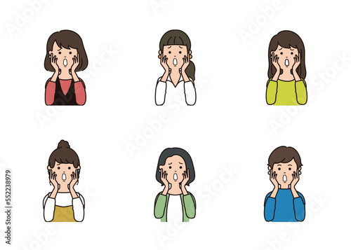 女性の表情アイコン　ショックな表情