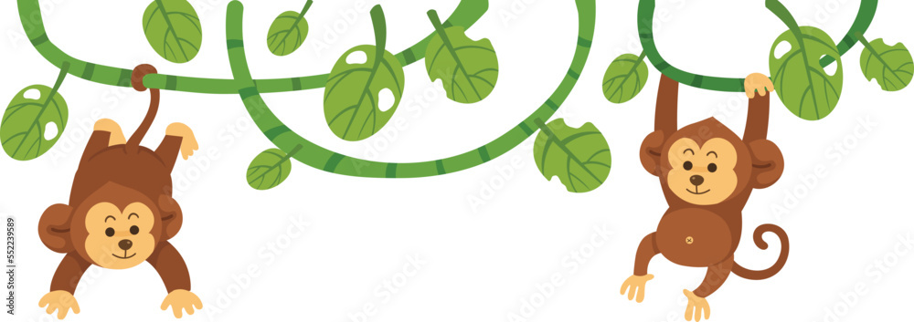The monkey hangs on a branch isolated vector illustration The monkey hangs on a branch isolated vector illustration