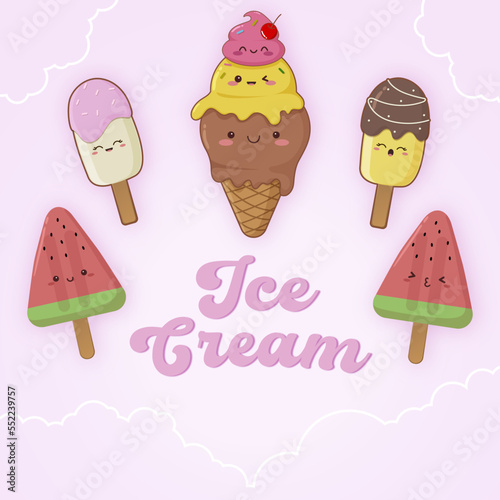 set of cute ice cream character