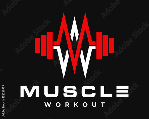 Set Letter M MW WM Monogram Barbell Exercise Healthy Style Pulse Heartbeat Cardiology Design Vector 