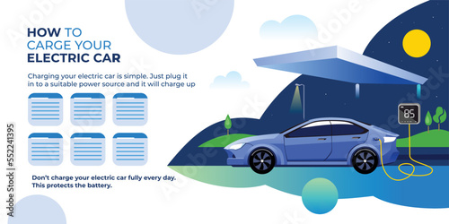 Electric vehicle for friendly polution illustration. Electric Car for Go green infographic vector 