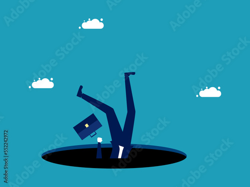 Business and financial crises. Businessman falls into a pitfall. recession. bankruptcy vector