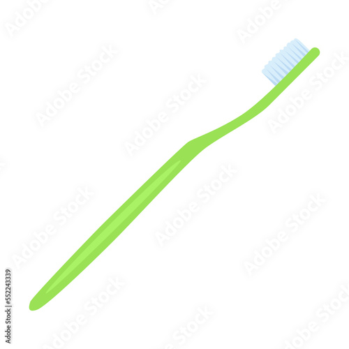 Curved toothbrush. Tool for dental care and oral hygiene. Vector illustration of dentist equipment. Cartoon tooth toothbrush isolated on white