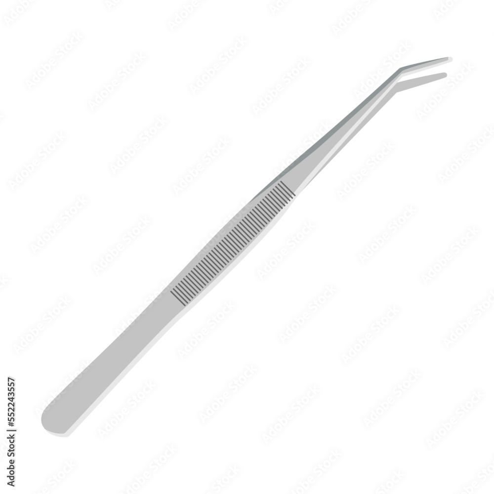 Clamp tweezers. Tool for dental care and oral hygiene. Vector illustration of dentist equipment. Cartoon tooth toothbrush isolated on white Clamp tweezers. Tool for dental care and oral hygiene. Vector illustration of dentist equipment. Cartoon tooth toothbrush isolated on white