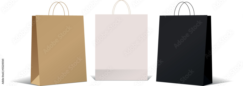Mock-up of realistic paper package bag on isolated background. Corporate identity blank packaging, empty shopping bag paper mockup. Branding packaging template with handles. Gift boxing - Vector Mock-up of realistic paper package bag on isolated background. Corporate identity blank packaging, empty shopping bag paper mockup. Branding packaging template with handles. Gift boxing - Vector
