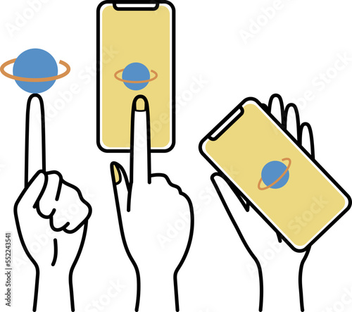手とスマホと情報のグローバル化を表したイラスト　セット　イラスト素材
